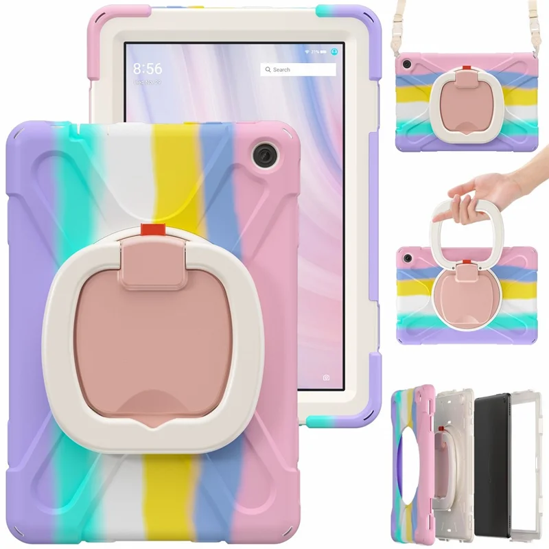 For Amazon Fire HD 10 (2023) Case Kickstand Rugged Tablet Cover with Shoulder Strap - Colorful Pink