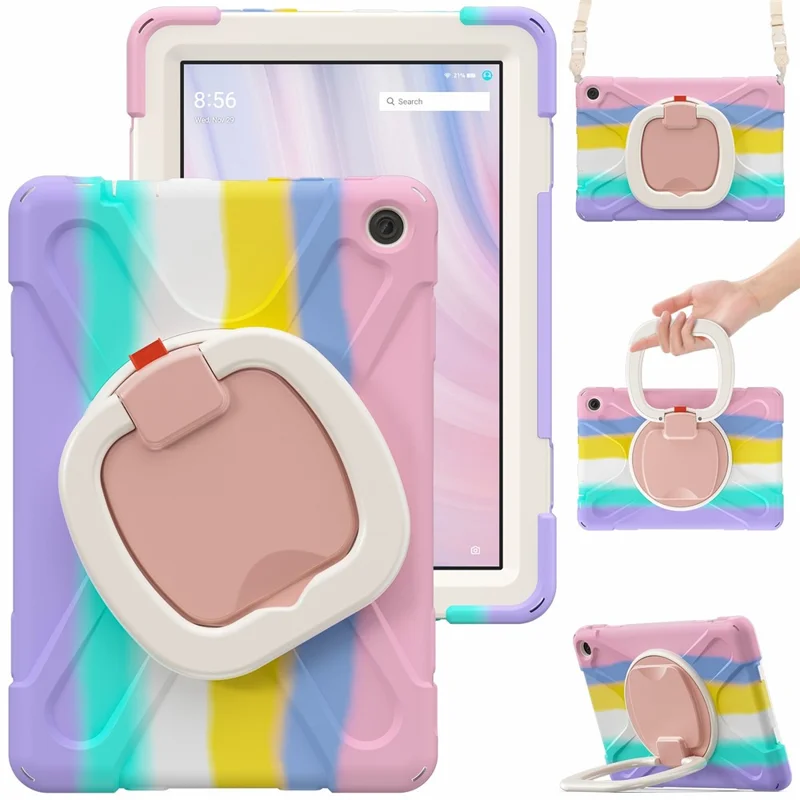 For Amazon Fire HD 10 (2023) Case Kickstand Rugged Tablet Cover with Shoulder Strap - Colorful Pink