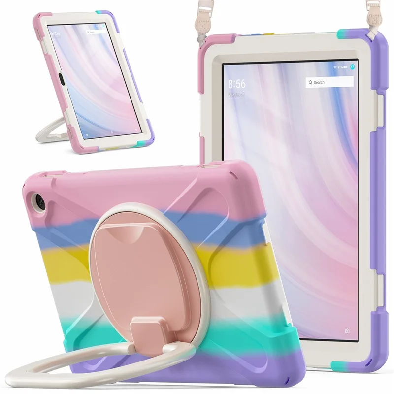 For Amazon Fire HD 10 (2023) Case Kickstand Rugged Tablet Cover with Shoulder Strap - Colorful Pink