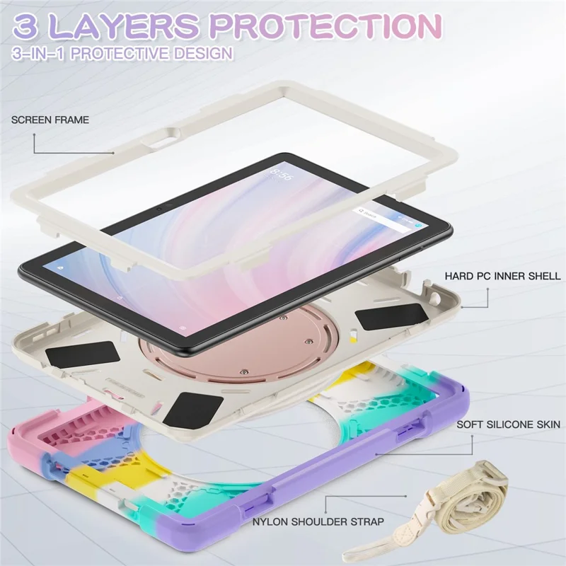 For Amazon Fire HD 10 (2023) Case Kickstand Rugged Tablet Cover with Shoulder Strap - Colorful Pink