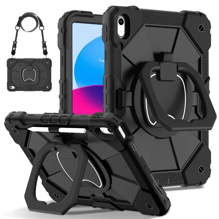 Capa C3 para iPad 10.9 (2022) Contraste de Cor Silicone+PC Suporte Anti-queda Tampa do Tablet - Preto+Preto