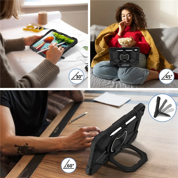 Capa C3 para iPad 10.9 (2022) Contraste de Cor Silicone+PC Suporte Anti-queda Tampa do Tablet - Preto+Preto