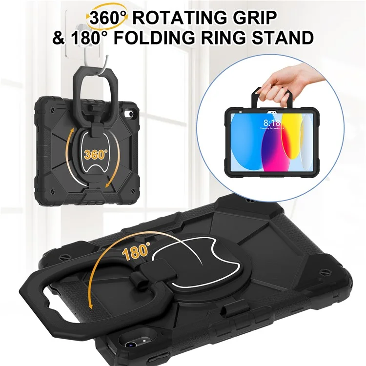 Capa C3 para iPad 10.9 (2022) Contraste de Cor Silicone+PC Suporte Anti-queda Tampa do Tablet - Preto+Preto