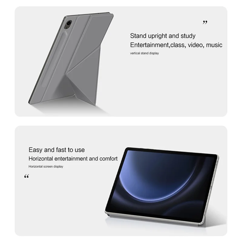 For Samsung Galaxy Tab S10 FE / S9 FE / S9 Case Magnetic V-Fold Stand Tablet Cover with Auto Sleep  /  Wake - Grey