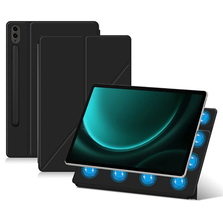 Pour Samsung Galaxy Tab S9 FE+ Étui Magnétique en Cuir PU + PC Anti-rayures Support Pliant en V Étui pour Tablette - Noir