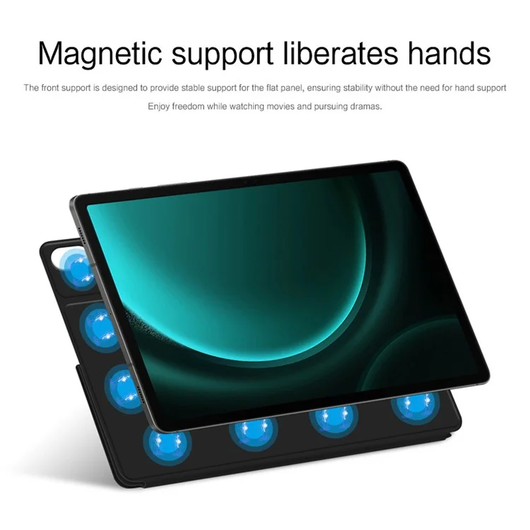 Pour Samsung Galaxy Tab S9 FE+ Étui Magnétique en Cuir PU + PC Anti-rayures Support Pliant en V Étui pour Tablette - Noir