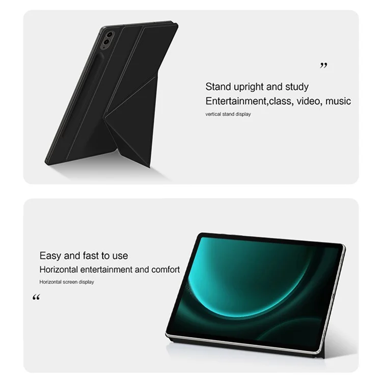 Pour Samsung Galaxy Tab S9 FE+ Étui Magnétique en Cuir PU + PC Anti-rayures Support Pliant en V Étui pour Tablette - Noir