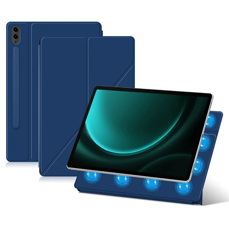 For Samsung Galaxy Tab S9 FE+ Case Magnetic PU Leather+PC Anti-scratch V-fold Stand Tablet Cover - Blue