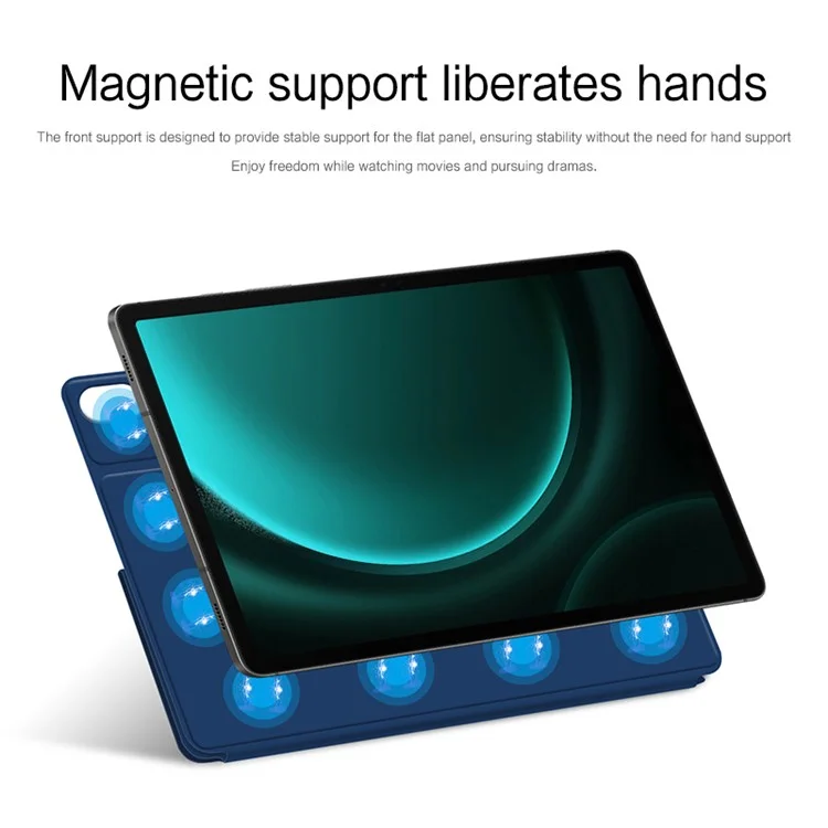 For Samsung Galaxy Tab S9 FE+ Case Magnetic PU Leather+PC Anti-scratch V-fold Stand Tablet Cover - Blue