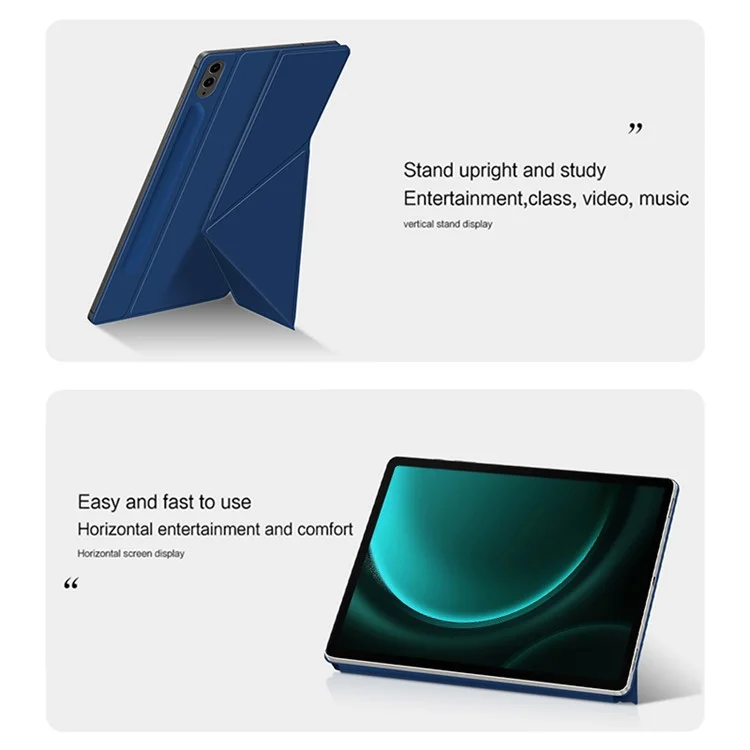 For Samsung Galaxy Tab S9 FE+ Case Magnetic PU Leather+PC Anti-scratch V-fold Stand Tablet Cover - Blue