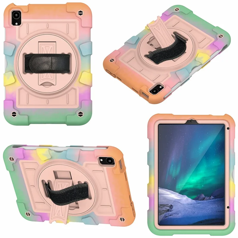 For iPad mini (2024) / mini (2021) Tablet Case TPU+PC Kickstand Cover with Shoulder Strap - Colorful Gold