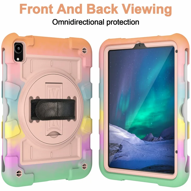 For iPad mini (2024) / mini (2021) Tablet Case TPU+PC Kickstand Cover with Shoulder Strap - Colorful Gold