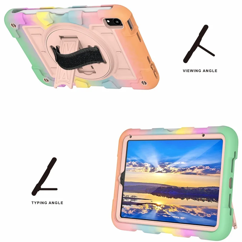 For iPad mini (2024) / mini (2021) Tablet Case TPU+PC Kickstand Cover with Shoulder Strap - Colorful Gold