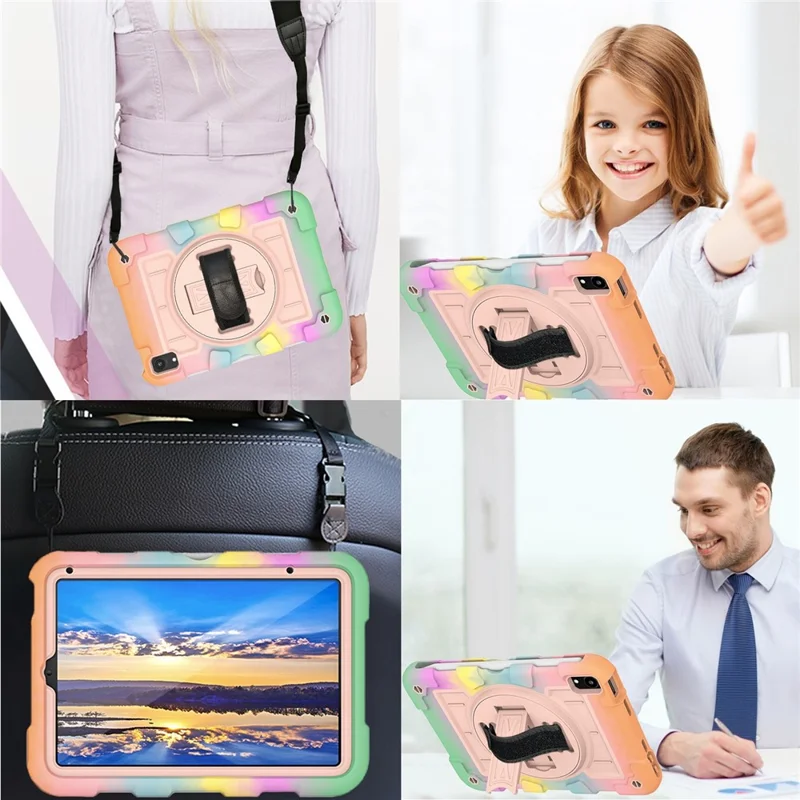 For iPad mini (2024) / mini (2021) Tablet Case TPU+PC Kickstand Cover with Shoulder Strap - Colorful Gold