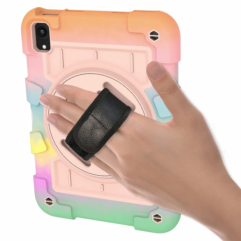 For iPad mini (2024) / mini (2021) Tablet Case TPU+PC Kickstand Cover with Shoulder Strap - Colorful Gold