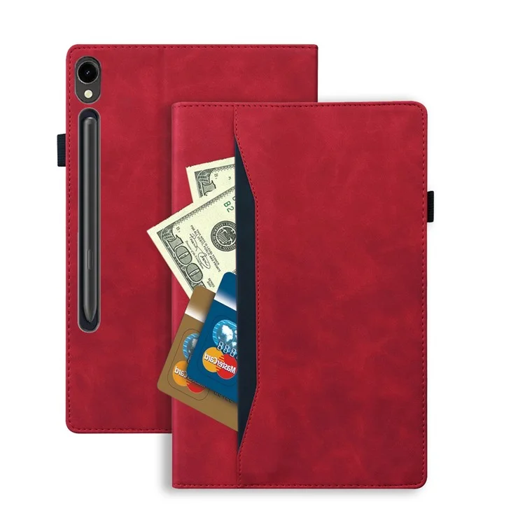 For Samsung Galaxy Tab S9 FE+ Tablet Case Wallet Stand Business Leather Cover - Red