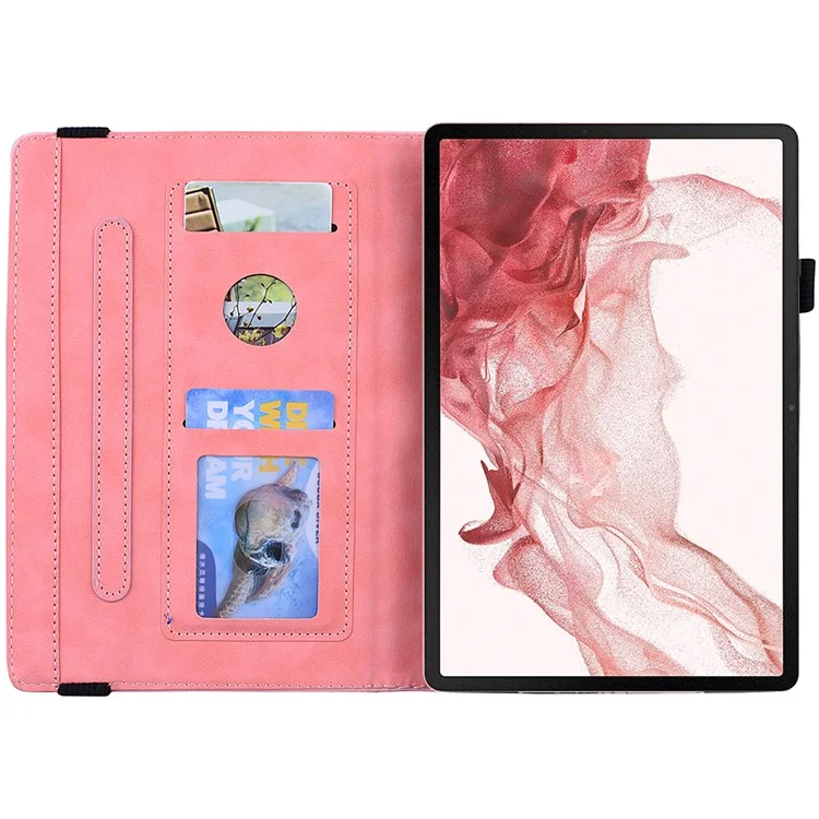 For Samsung Galaxy Tab S9 FE+ Tablet Case Card Slots Leather Cover Flower Pattern - Pink