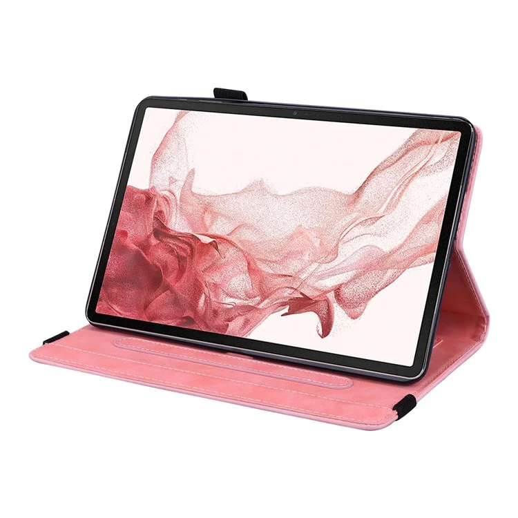 For Samsung Galaxy Tab S9 FE+ Tablet Case Card Slots Leather Cover Flower Pattern - Pink