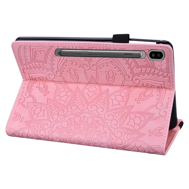For Samsung Galaxy Tab S9 FE+ Tablet Case Card Slots Leather Cover Flower Pattern - Pink