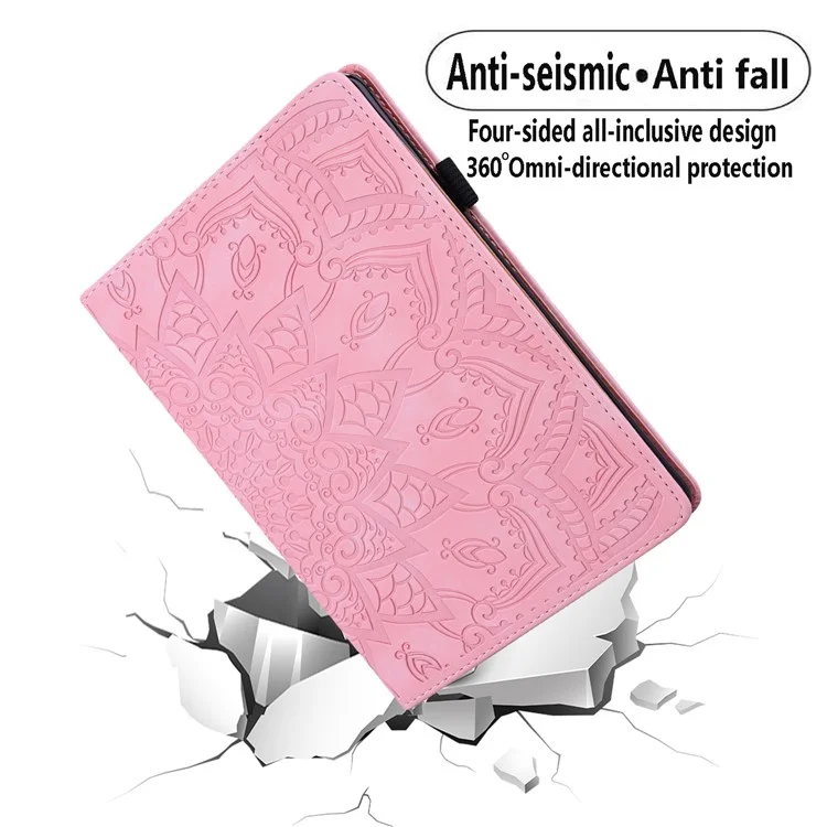 For Samsung Galaxy Tab S9 FE+ Tablet Case Card Slots Leather Cover Flower Pattern - Pink