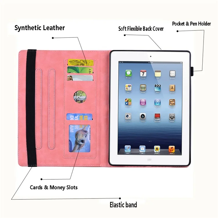 For Samsung Galaxy Tab S9 FE+ Tablet Case Card Slots Leather Cover Flower Pattern - Pink