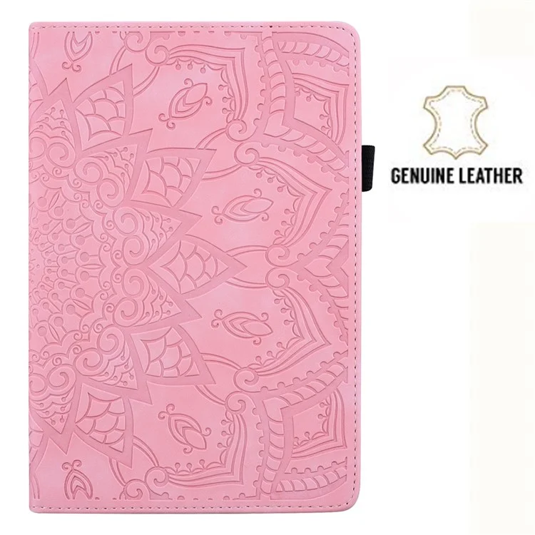 For Samsung Galaxy Tab S9 FE+ Tablet Case Card Slots Leather Cover Flower Pattern - Pink