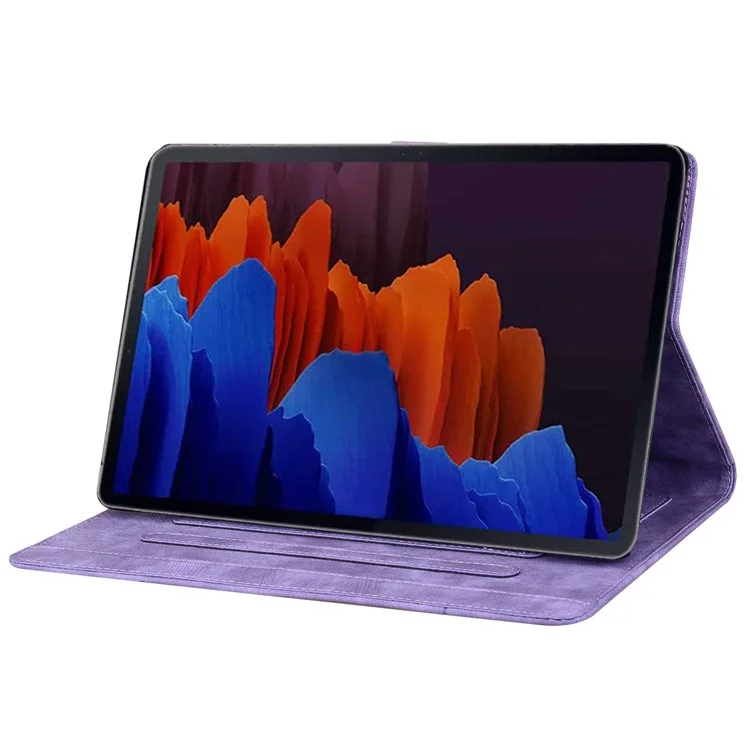 Pour Samsung Galaxy Tab S9 FE+ Étui en cuir pour tablette Motif floral chat Logements pour cartes Couverture - Violet