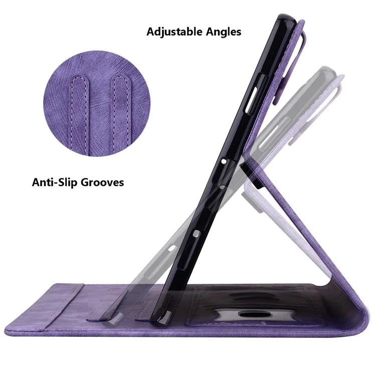 Pour Samsung Galaxy Tab S9 FE+ Étui en cuir pour tablette Motif floral chat Logements pour cartes Couverture - Violet