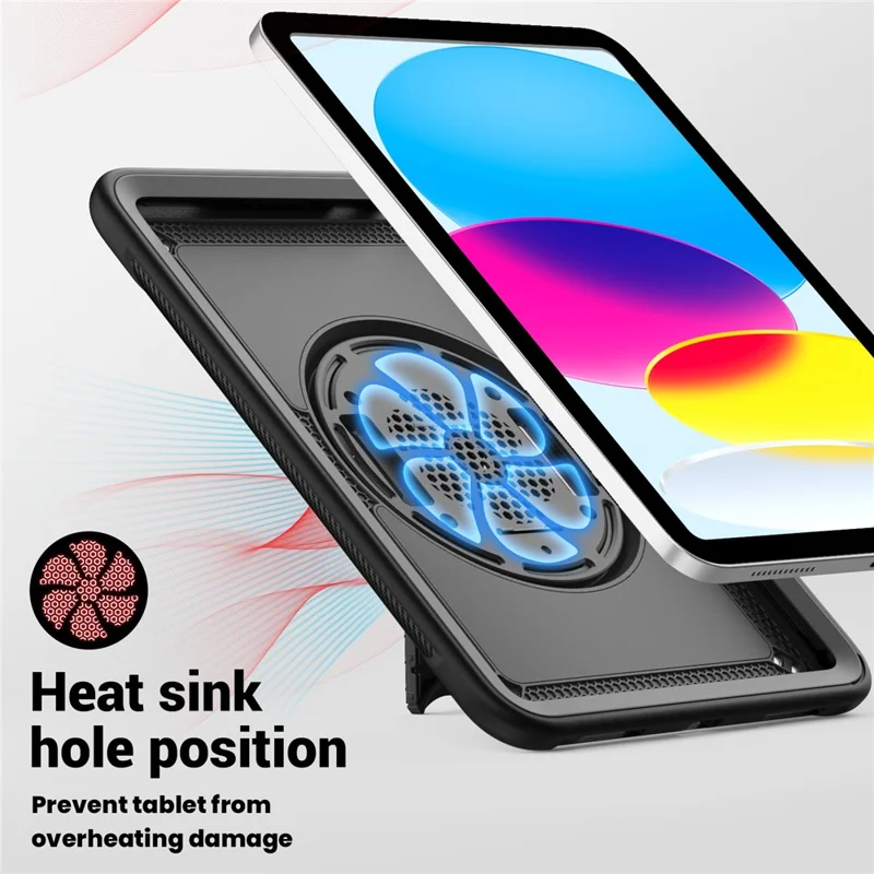 Tablet Case for iPad (2025) / 10.9 (2022) (A2696) Hand Strap Kickstand PC+TPU Cover Drop-Proof - Black