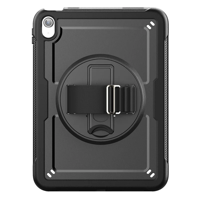 Tablet Case for iPad (2025) / 10.9 (2022) (A2696) Hand Strap Kickstand PC+TPU Cover Drop-Proof - Black