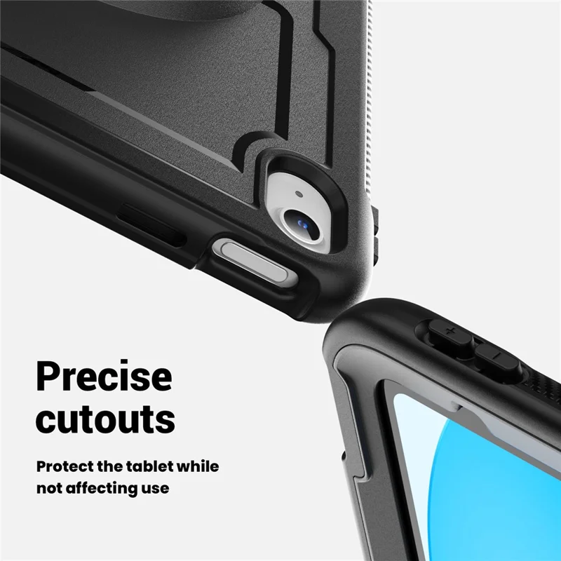 Tablet Case for iPad (2025) / 10.9 (2022) (A2696) Hand Strap Kickstand PC+TPU Cover Drop-Proof - Black