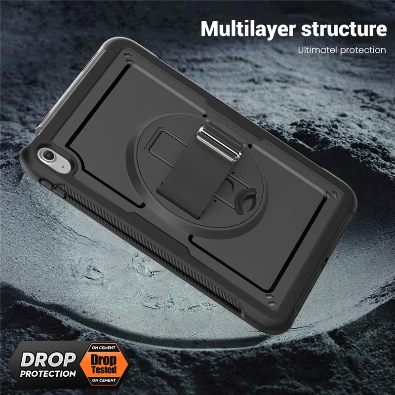 Tablet Case for iPad (2025) / 10.9 (2022) (A2696) Hand Strap Kickstand PC+TPU Cover Drop-Proof - Black