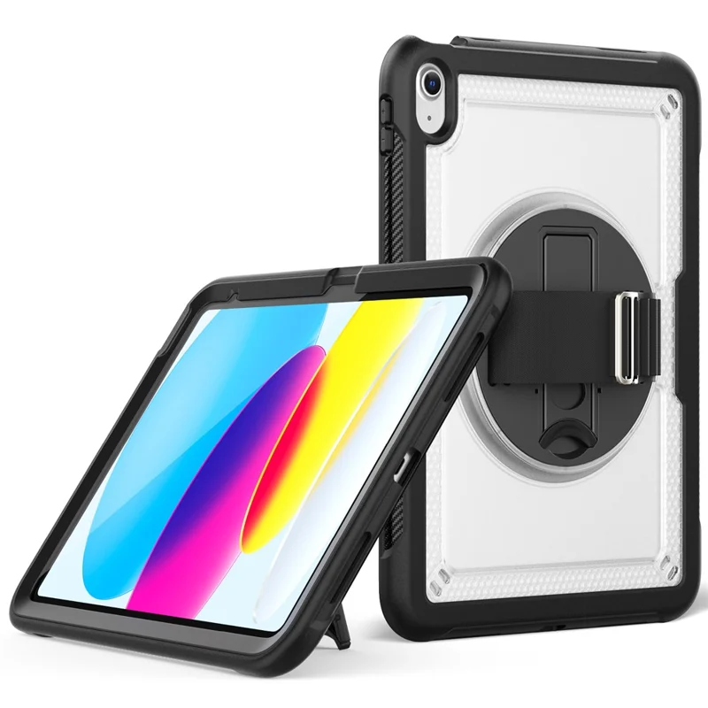 Tablet Case for iPad (2025) / 10.9 (2022) (A2696) Hand Strap Kickstand PC+TPU Cover Drop-Proof - Transparent
