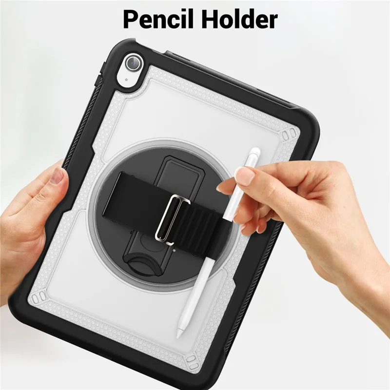 Tablet Case for iPad (2025) / 10.9 (2022) (A2696) Hand Strap Kickstand PC+TPU Cover Drop-Proof - Transparent