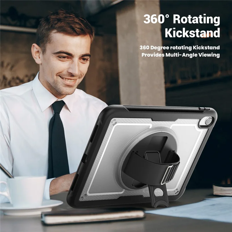 Tablet Case for iPad (2025) / 10.9 (2022) (A2696) Hand Strap Kickstand PC+TPU Cover Drop-Proof - Transparent