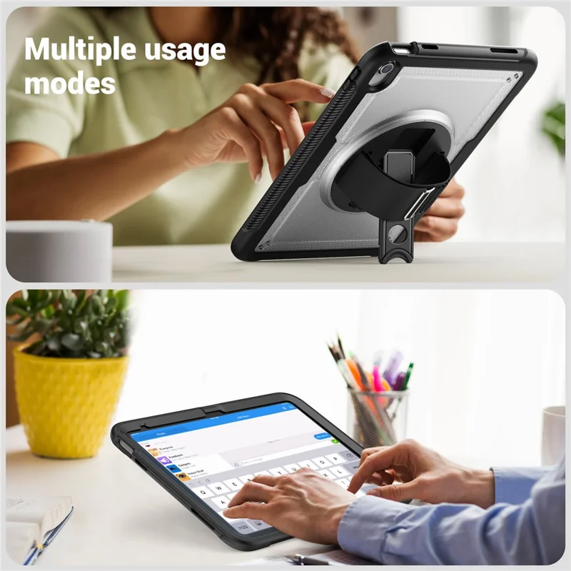 Tablet Case for iPad (2025) / 10.9 (2022) (A2696) Hand Strap Kickstand PC+TPU Cover Drop-Proof - Transparent