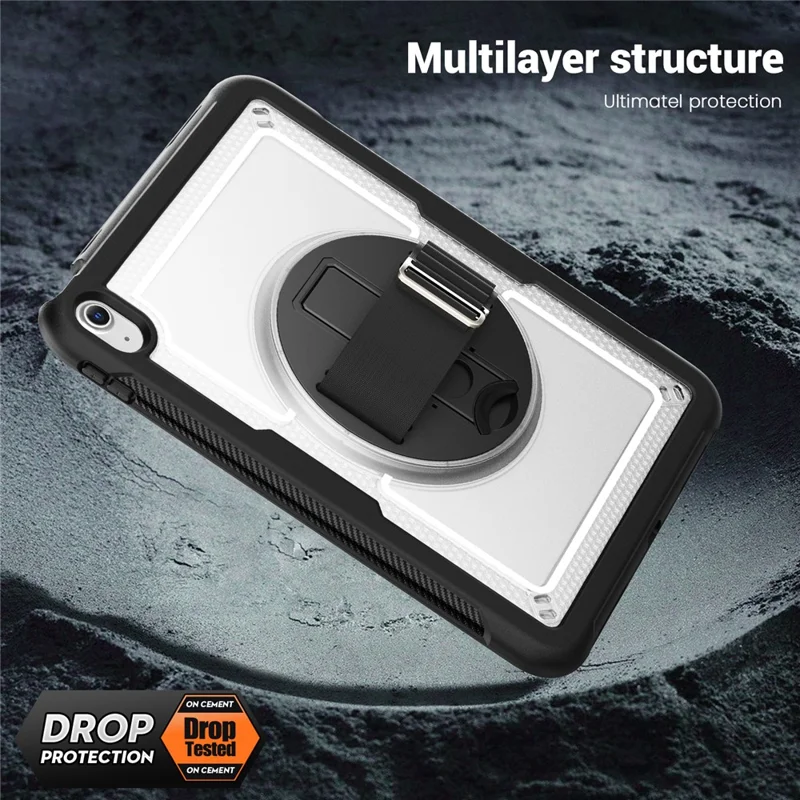 Tablet Case for iPad (2025) / 10.9 (2022) (A2696) Hand Strap Kickstand PC+TPU Cover Drop-Proof - Transparent