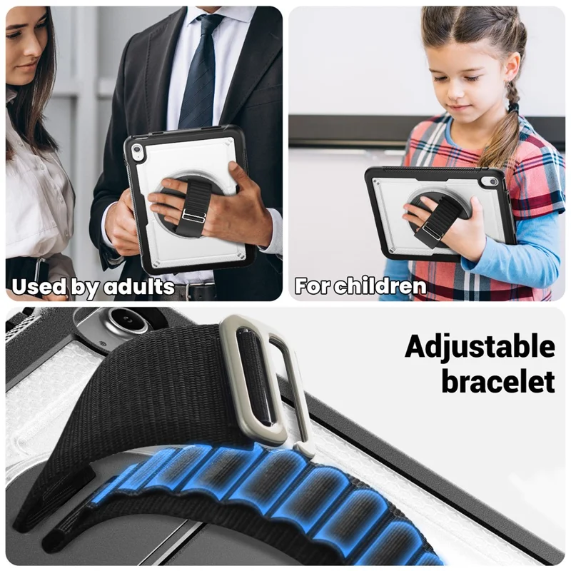 Tablet Case for iPad (2025) / 10.9 (2022) (A2696) Hand Strap Kickstand PC+TPU Cover Drop-Proof - Transparent