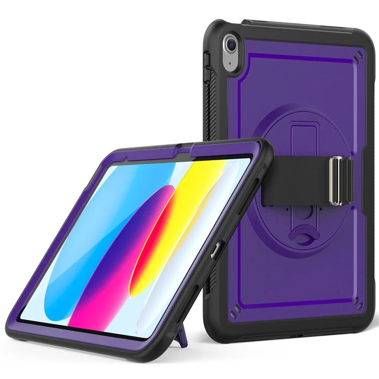 Case para Tablet para iPad 10.9 (2022) (A2696) com Alça de Mão, Suporte Dobrável, Capa de PC+TPU à Prova de Quedas - Roxo