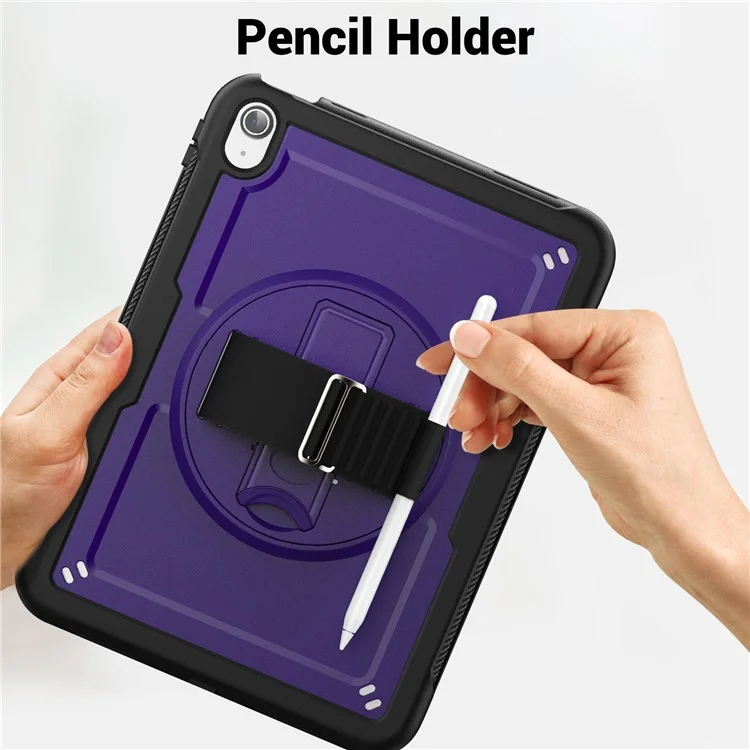 Case para Tablet para iPad 10.9 (2022) (A2696) com Alça de Mão, Suporte Dobrável, Capa de PC+TPU à Prova de Quedas - Roxo