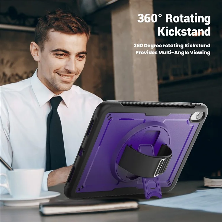 Case para Tablet para iPad 10.9 (2022) (A2696) com Alça de Mão, Suporte Dobrável, Capa de PC+TPU à Prova de Quedas - Roxo