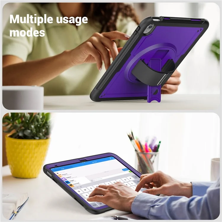 Case para Tablet para iPad 10.9 (2022) (A2696) com Alça de Mão, Suporte Dobrável, Capa de PC+TPU à Prova de Quedas - Roxo
