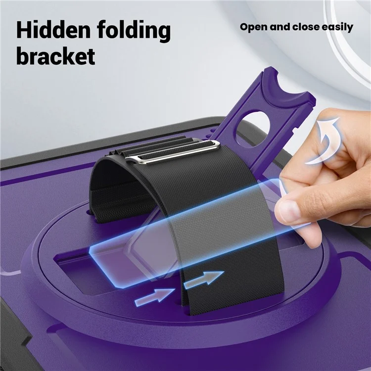 Case para Tablet para iPad 10.9 (2022) (A2696) com Alça de Mão, Suporte Dobrável, Capa de PC+TPU à Prova de Quedas - Roxo
