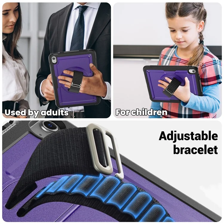 Case para Tablet para iPad 10.9 (2022) (A2696) com Alça de Mão, Suporte Dobrável, Capa de PC+TPU à Prova de Quedas - Roxo