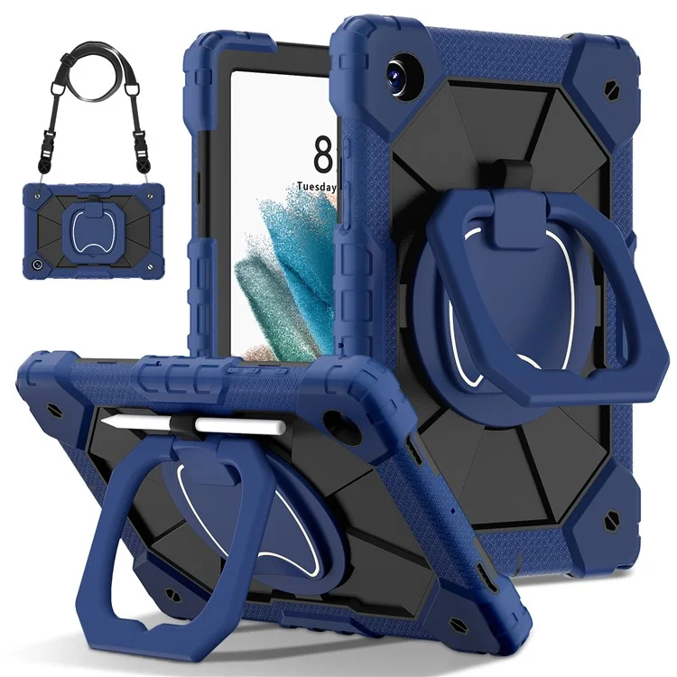 C3 для Samsung Galaxy Tab A8 10.5 (2021) / (2022) Чехол для планшета Silicone+PC с плечевым ремешком - Navy Blue+Black