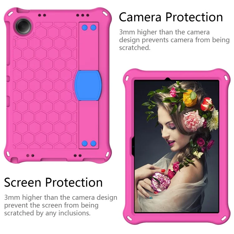 Für Xiaomi Redmi Pad SE Case Honeycomb Texture Kickstand EVA Protective Cover - Rose+Blue