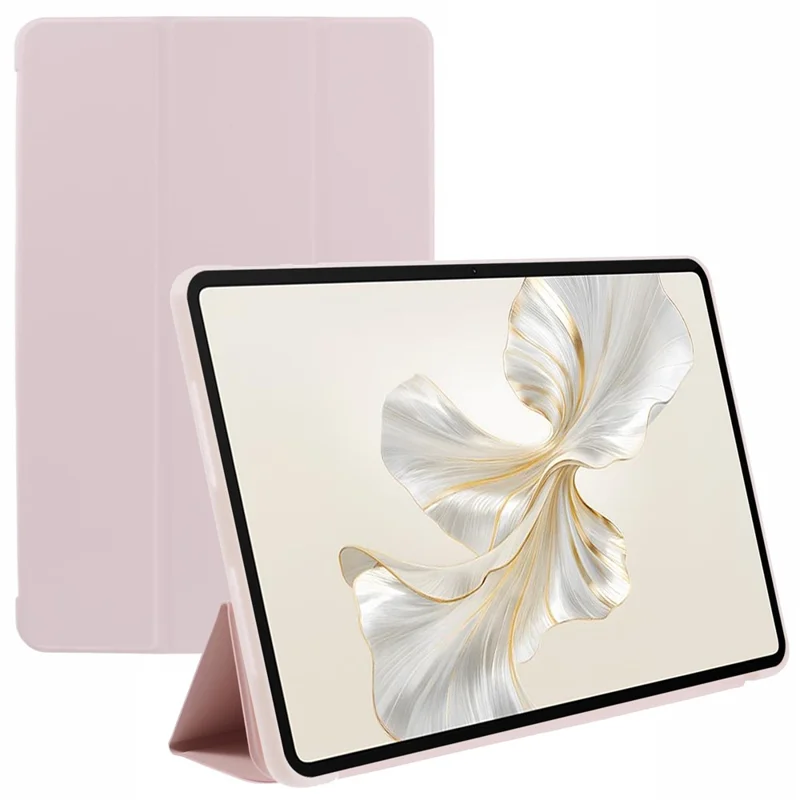 For Honor Pad 9 Case Anti-Scratch PU+Silicone Tri-fold Stand Tablet Cover - Pink