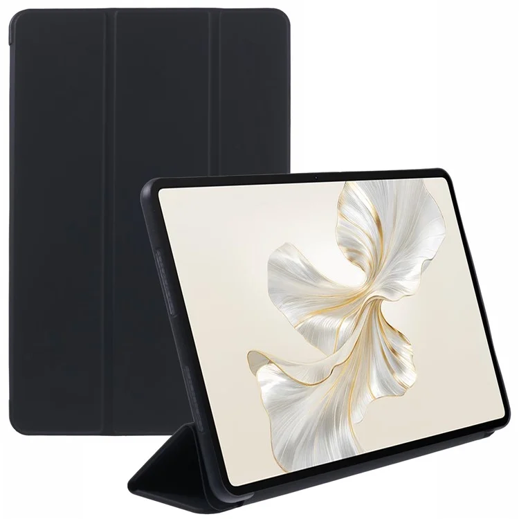 For Honor Pad 9 Case Anti-Scratch PU+Silicone Tri-fold Stand Tablet Cover - Black