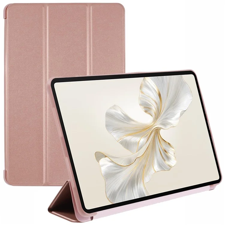 For Honor Pad 9 Case Anti-Scratch PU+Silicone Tri-fold Stand Tablet Cover - Rose Gold