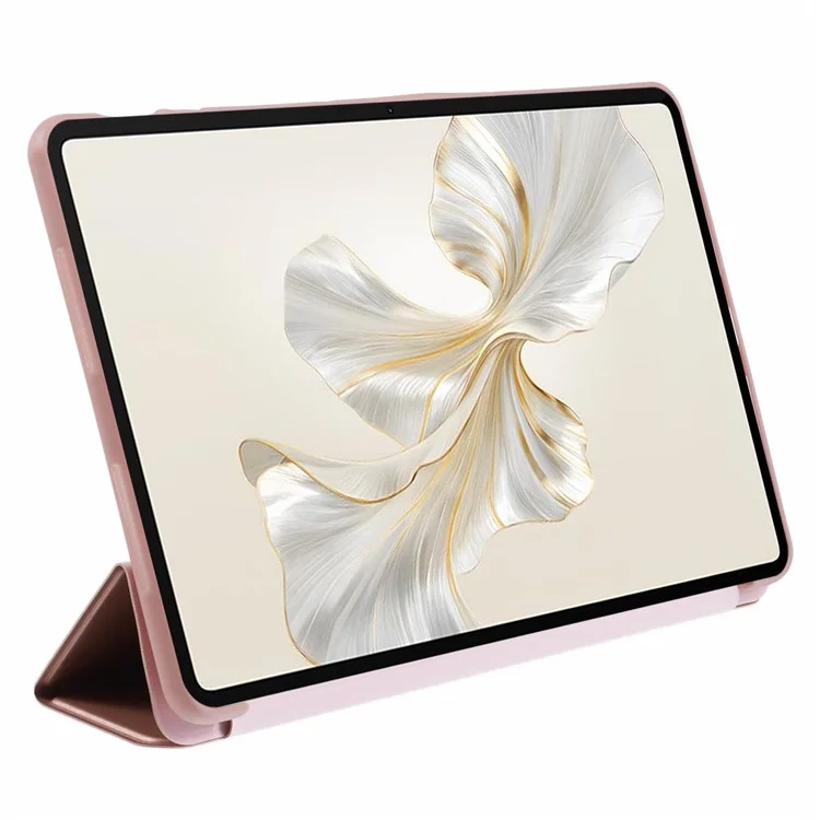 For Honor Pad 9 Case Anti-Scratch PU+Silicone Tri-fold Stand Tablet Cover - Rose Gold